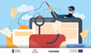 Ilustracja pokazuje, kto kontroluje uczciwość losowań w prywatnych loteriach internetowych. Widoczna jest postać z wędką, która próbuje złowić dane z ekranu komputera.