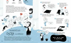 Ilustracja pokazuje, jak mistrz gry projektuje zagadki w grach RPG, prezentując starożytną grecką zagadkę o Peryklesie i Aspazji.