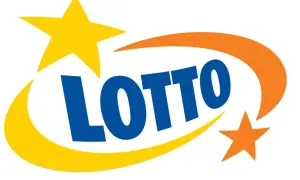 Logo LOTTO z niebieskim napisem i żółtymi oraz pomarańczowymi gwiazdkami i łukami. Miejsce, do którego można wysyłać lotto.