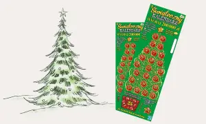 Świąteczne lotto zdrapki kalendarzowe z choinką. Szansa na wygraną 200 000 zł.
