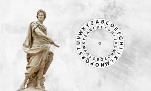 Rzymski posąg i koło szyfrujące. Kryptografia dla początkujących: jak złamać prosty szyfr Cezara.