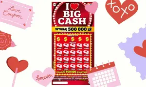 Zdrapka "I love BIG CASH" z sercami i różami. Marzę o wygranej 23 900 000 zł!