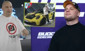 Kiedy losowanie Buddy, mężczyzna w koszulce z zakazem robienia zdjęć i żółte Porsche GT3.