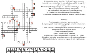 Krzyżówki dla dyslektyków czy pomagają w terapii zaburzeń czytania? Obraz przedstawia krzyżówkę z pytaniami dotyczącymi emocji.