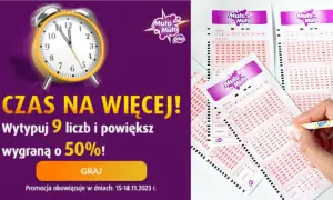 Tabela wygranych w Multi Multi. Zegar tyka, czas na grę i większą wygraną! Wytypuj 9 liczb i zwiększ szansę o 50%.