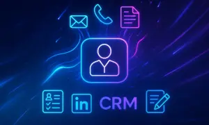 Loteria na targach branżowych to skuteczny sposób na pozyskanie leadów B2B. Ikony kontaktu, CRM i LinkedIn.