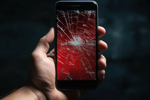 Zepsuty ekran telefonu, na którym widać pęknięcia. Czy to oznacza awarię systemu Lotto i co z wysłanymi zakładami w aplikacji mobilnej?