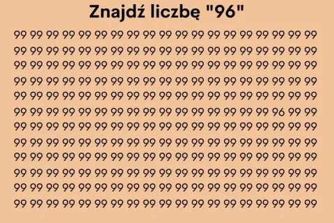 Zagraj w grę: zagadki na spostrzegawczość ukryte obiekty i iluzje optyczne. Znajdź liczbę "96" wśród wielu dziewiątek.