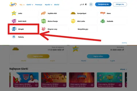 Wybierz "Zdrapki", aby dowiedzieć się, w jakich zdrapkach lotto najczęściej padają główne wygrane.
