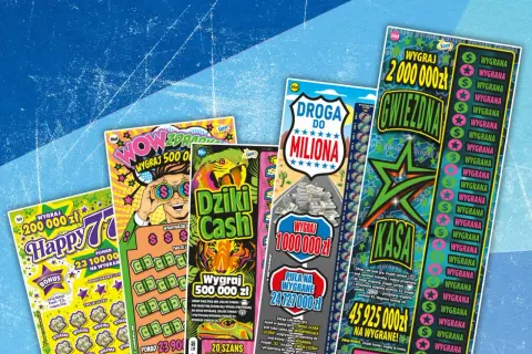 Kupony lotto zdrapki z różnymi nagrodami, od 200 000 zł do 45 925 000 zł.