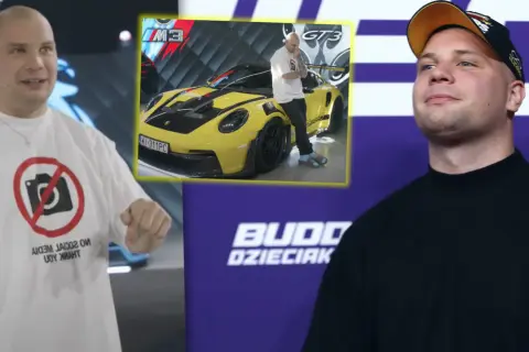 Kiedy losowanie Buddy, mężczyzna w koszulce z zakazem robienia zdjęć i żółte Porsche GT3.