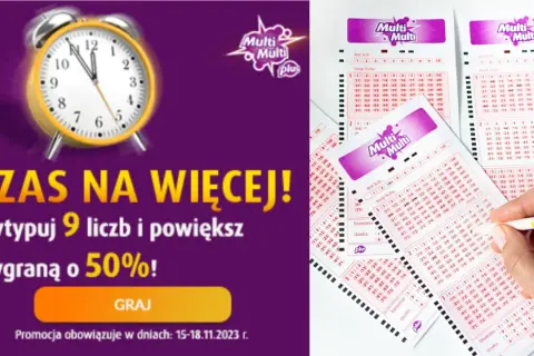 Tabela wygranych w Multi Multi. Zegar tyka, czas na grę i większą wygraną! Wytypuj 9 liczb i zwiększ szansę o 50%.