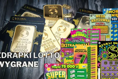 Złote sztabki i zdrapki Lotto z hasłem "WYGRANE" - to moje ostatnie wygrane w zdrapkach, które przyniosły mi szczęście!
