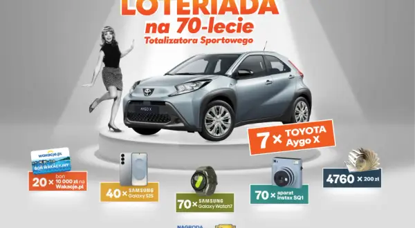 Loteriada Lotto: jak zarejestrować kod z kuponu i jakie są nagrody? Do wygrania Toyota Aygo X, Samsungi, aparaty Instax i bony wakacyjne.