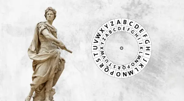 Rzymski posąg i koło szyfrujące. Kryptografia dla początkujących: jak złamać prosty szyfr Cezara.