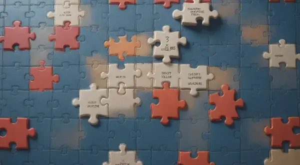 Jak krzyżówki pomagają w skutecznej nauce języka angielskiego? Puzzle z angielskimi słówkami i frazami tworzą obraz wiedzy.