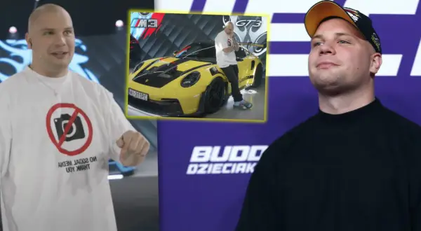 Kiedy losowanie Buddy, mężczyzna w koszulce z zakazem robienia zdjęć i żółte Porsche GT3.