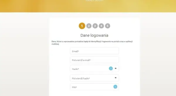 Formularz rejestracji do gry w lotto online. Wpisz dane logowania: email, hasło i PIN.