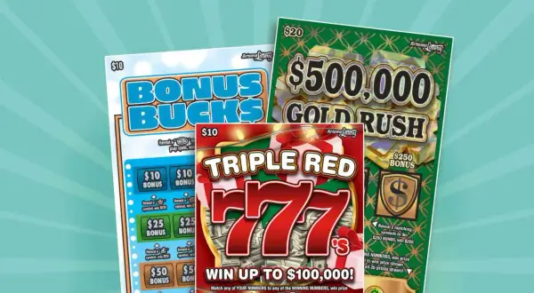 Trzy zdrapki loteryjne: "Bonus Bucks", "Triple Red 777" i "Gold Rush". Jak bezpiecznie wydrapać kod kontrolny, by nie zniszczyć kuponu?