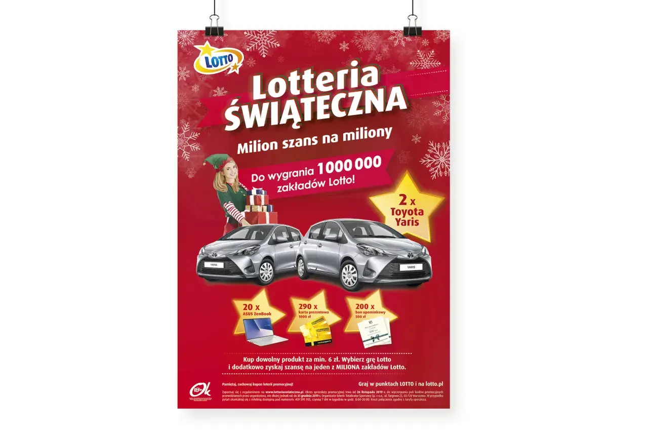 Świąteczna loteria Lotto: wygraj 2x Toyota Yaris, laptopy i bony. Kup produkt za min. 6 zł i zagraj o miliony!