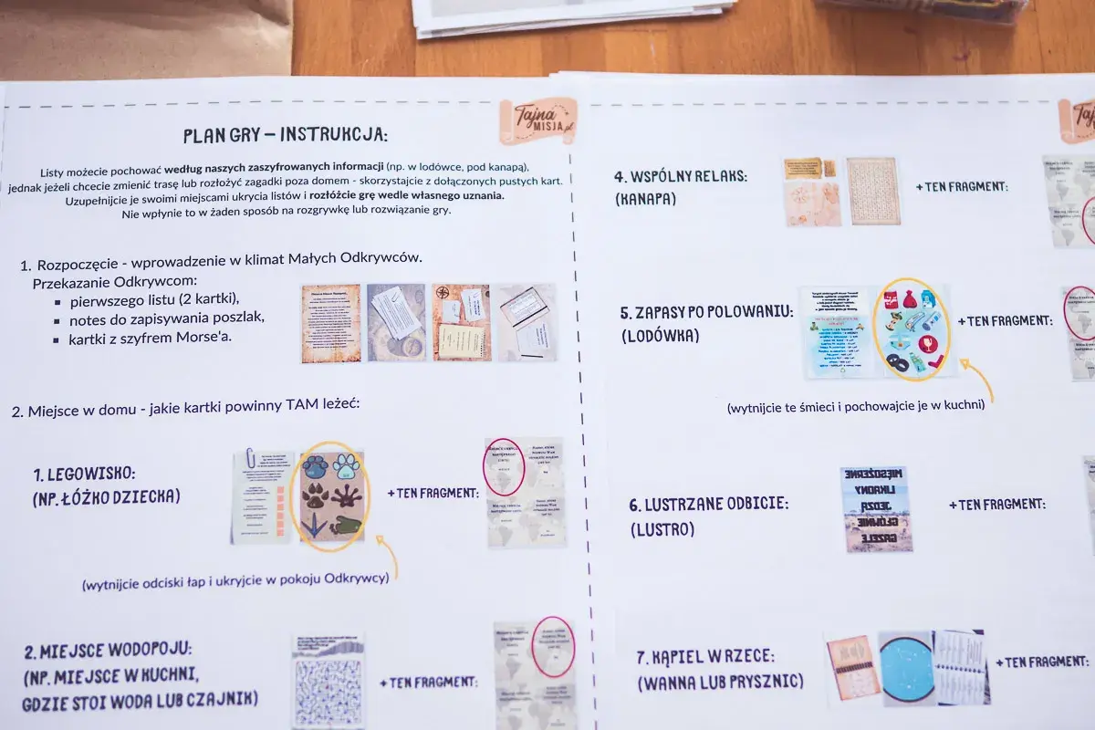 Instrukcja gry "Tajne Misje" podpowiada, jak przygotować zagadki na podchody w lesie dla dzieci. Znajdziesz tu pomysły na ukrycie listów i szyfrowanie wiadomości.