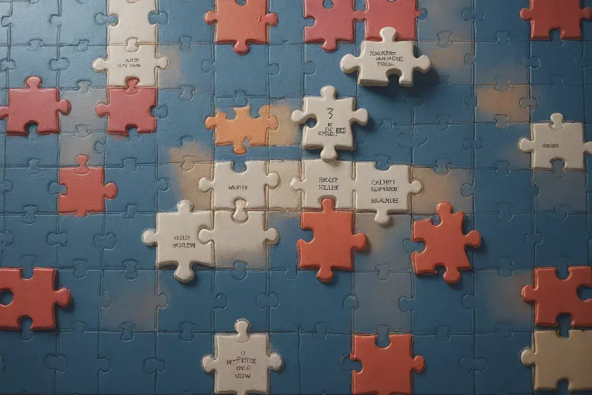 Jak krzyżówki pomagają w skutecznej nauce języka angielskiego? Puzzle z angielskimi słówkami i frazami tworzą obraz wiedzy.