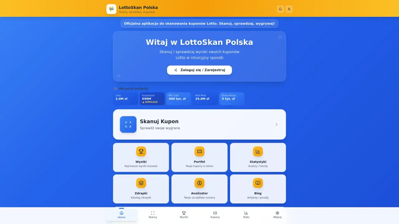 Aplikacja LottoSkan Polska pozwala na łatwe skanowanie kodów z kuponów i błyskawiczne sprawdzanie wygranych.