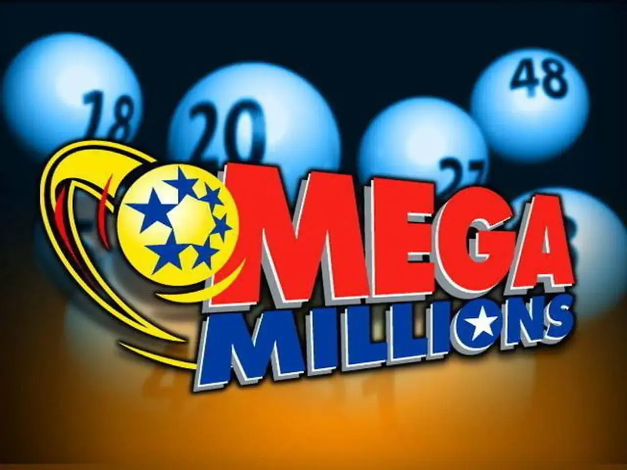Amerykańskie loterie Mega Millions i Powerball: jak legalnie zagrać z Polski? Logo Mega Millions z kulami do loterii w tle.