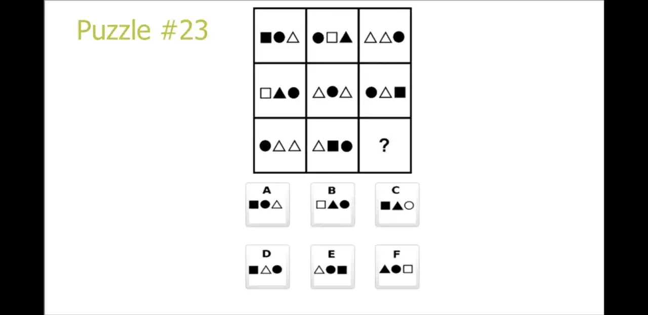 Test na inteligencję Mensa: zagadki logiczne z figurami. Wypełnij brakujący element w siatce, analizując wzory.
