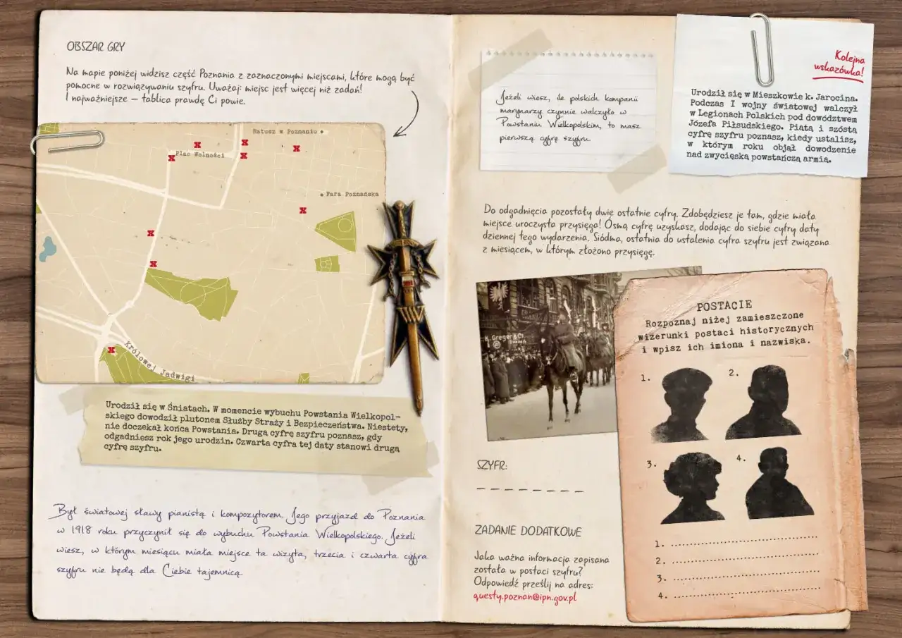 Mapa Poznania z zaznaczonymi punktami pomoże Ci w organizacji gry miejskiej z zagadkami historycznymi. Rozwiąż zadania, by odkryć kolejne cyfry szyfru.