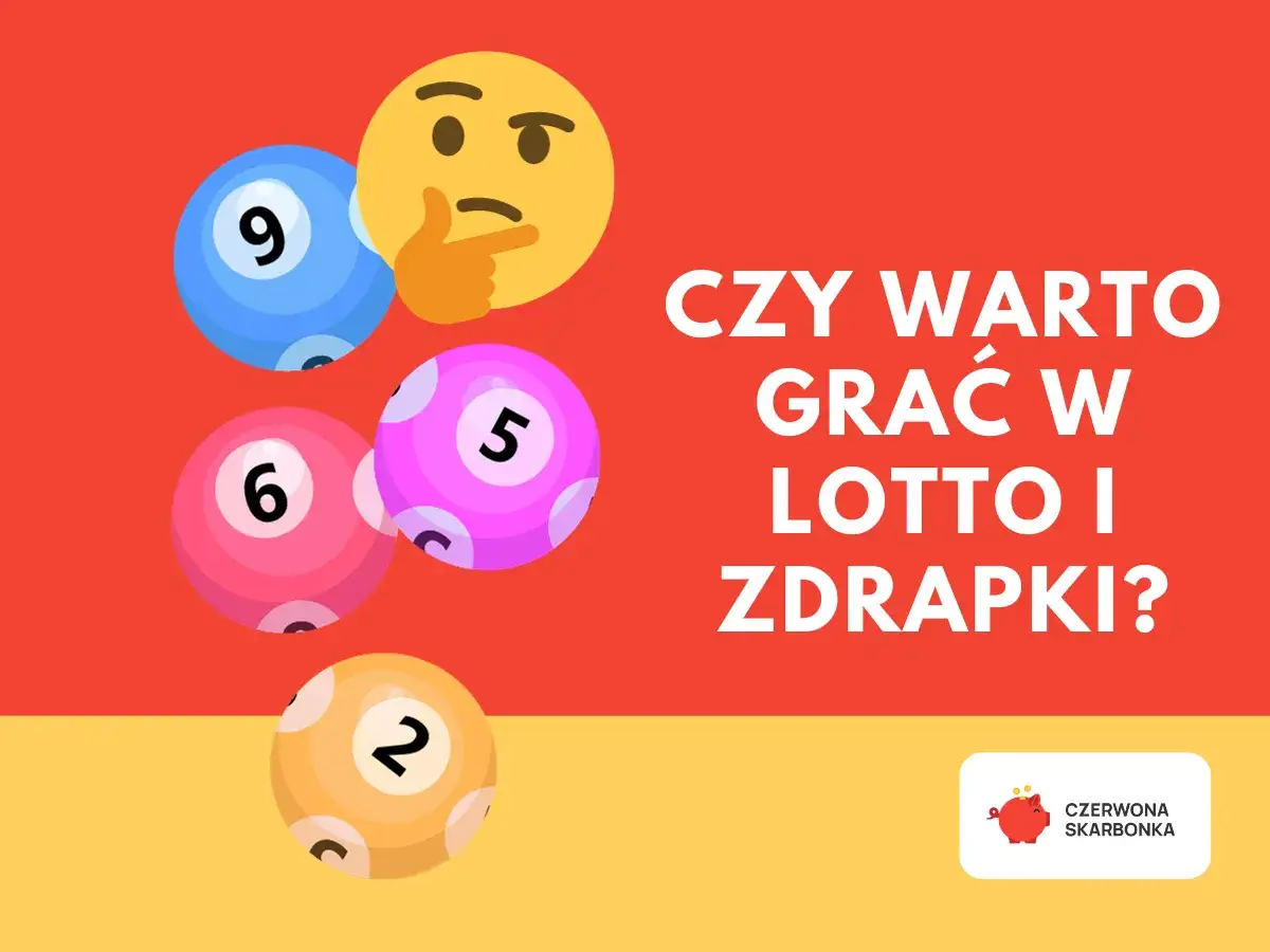 Zastanawiasz się, czy kupowanie całej paczki zdrapek gwarantuje zwrot kosztów? Grafika z kulkami do lotto i pytaniem