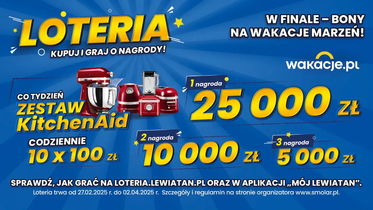 Loteria Lewiatan wyniki: wygraj zestawy KitchenAid, pieniądze i bony na wakacje marzeń! Sprawdź, jak grać.