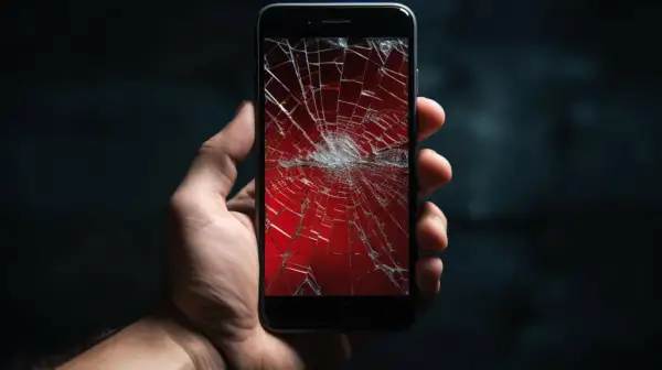 Zepsuty ekran telefonu, na którym widać pęknięcia. Czy to oznacza awarię systemu Lotto i co z wysłanymi zakładami w aplikacji mobilnej?