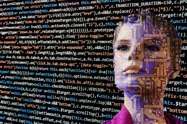 Psychologia gracza: dlaczego kupujemy losy, mimo że szanse są niskie? Obraz przedstawia twarz z elementami kodu i obwodów.